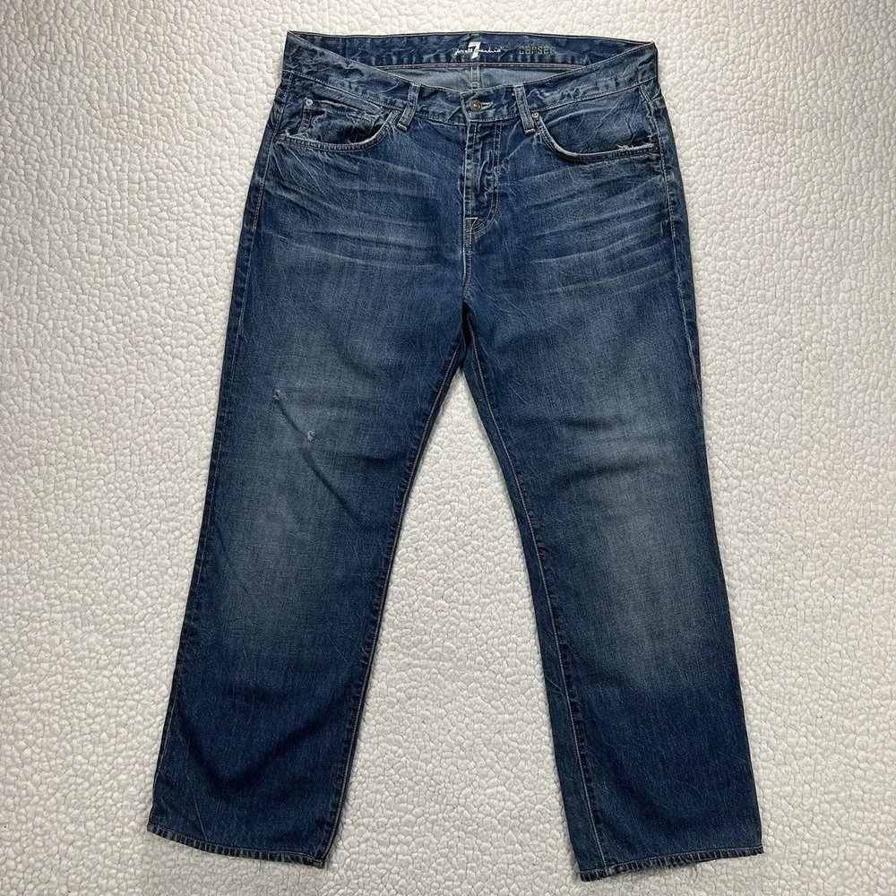 7 For All Mankind Carsen Jeans Men's 34 (Actual 36x28) Blue Straight USA Grunge‎